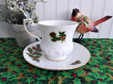 Christmas Yuletide Cup And Saucer Rosina Pine Holly Berries 1960s