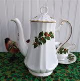 Rosina Yuletide Coffee Pot Christmas Tall Teapot Pine Holly Berries 1960s Holiday