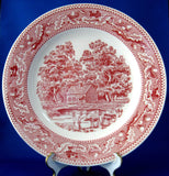 Red Transferware Plate Memory Lane Pink Dinner Plate Royal China USA 1960s