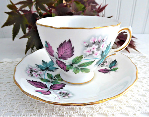 Lovely Blossoms Leaves Cup and Saucer Royal Vale English Bone China 1960s Bone China