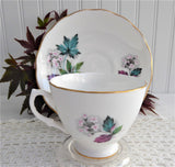 Lovely Blossoms Leaves Cup and Saucer Royal Vale English Bone China 1960s Bone China
