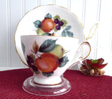 Fruit Cup and Saucer Royal Vale English Bone China 1960s Apples Berries