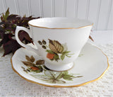 Pretty Currants Nuts Leaves Cup and Saucer Royal Vale English Bone China 1960s Fall Colors
