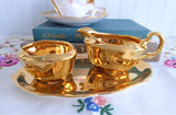 Royal Winton Golden Age Cream And Sugar With Matching Tray 1960s Gold Luster