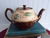 Sadler Fancy Brown Betty Teapot Vintage 1960s England 6 Cups Hand Painted Enamel