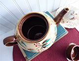 Sadler Fancy Brown Betty Teapot Vintage 1960s England 6 Cups Hand Painted Enamel