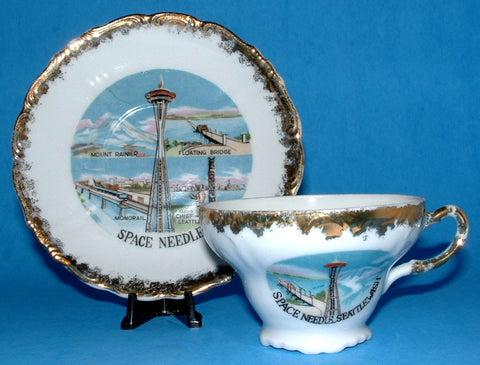 Seattle Space Needle Souvenir Cup and Saucer 1960s World's Fair