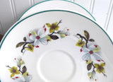 Shelley Bailey's Dogwood Cup And Saucer With Plate Windsor Teacup Trio Teal Trim