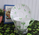 Shelley Shamrock Cup And Saucer Ludlow Shape English Bone China Green Trim 1960s
