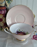 Shelley Pink Fruit Center Cup and Saucer Boston Shape Gold Trim 1960s