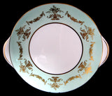 Shelley China Cake Plate Platter Green Gold Overlay 1960s Mid Century