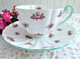 Shelley Cup And Saucer Rosebud Chintz Ludlow  Pale Green Trim 1950s
