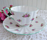 Shelley Cup And Saucer Rosebud Chintz Ludlow  Pale Green Trim 1950s