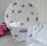 Shelley Cup And Saucer Rosebud Chintz Ludlow  Pale Green Trim 1950s