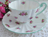Shelley Cup And Saucer Rosebud Chintz Ludlow  Pale Green Trim 1950s