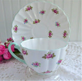 Shelley Cup And Saucer Rosebud Chintz Ludlow  Pale Green Trim 1950s