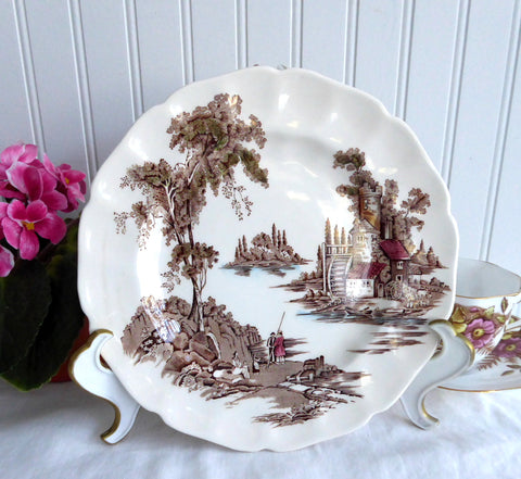 Johnson Brothers The Old Mill Salad Plate English Made 1960s Brown Transferware