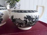 Sugar And Creamer Wedgwood Lugano Black Transferware 1960s Afternoon Tea