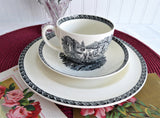 Wedgwood Lugano Black Transferware Cup And Saucer With Plate 1960s Teacup Trio