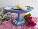 Wedgwood Blue Jasperware Pedestal Compote Taza 1960s Server Grapevines