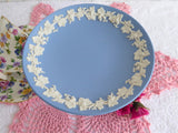 Wedgwood Blue Jasperware Pedestal Compote Taza 1960s Server Grapevines