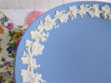 Wedgwood Blue Jasperware Pedestal Compote Taza 1960s Server Grapevines