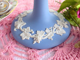 Wedgwood Blue Jasperware Pedestal Compote Taza 1960s Server Grapevines