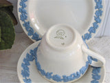 Wedgwood Queens Ware Teacup Trio Blue On White Grapes 1960s Queens Ware
