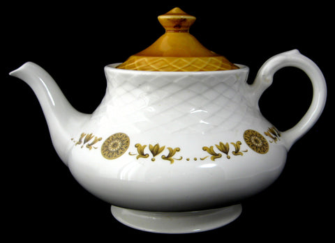 Teapot E Wedgwood Gold Medallion Retro Tea Pot Harvest Gold English 1960s As Is