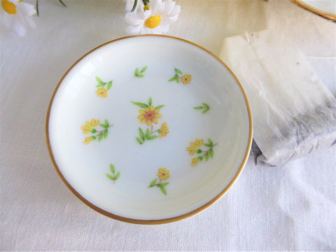 Yellow Daisies Butter Pat Teabag Holder 1960s Ceramic Craft Japan Small Dish