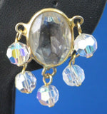 Crystal Dangle Earrings 1960s Crystal Ovals Iridescent Dangling Faceted Balls