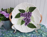 Embossed Ceramic Cake Plate Platter Serving 1960s Purple Grapes Raised Hand Painted