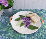 Embossed Ceramic Cake Plate Platter Serving 1960s Purple Grapes Raised Hand Painted