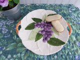 Embossed Ceramic Cake Plate Platter Serving 1960s Purple Grapes Raised Hand Painted