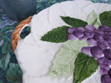 Embossed Ceramic Cake Plate Platter Serving 1960s Purple Grapes Raised Hand Painted