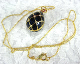 Necklace Sapphire Blue And Rhinestone Easter Egg Cloisonne Enamel 1967 USSR