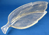 Leaf Shape Relish Dish Textured 2 Sections Figural 1960s Pressed Glass Serving Tea Party