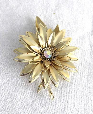 large gold brooch for dress Oversize gold flower brooch pin large gold rose flower pin shoulder corsage party flower pin women's flower brooch pin wedding pin size 11"