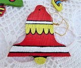 Christmas Ornaments 1960s Painted Wood Handmade Set Of 5 Double Sided Artisan USA