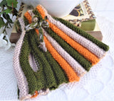 Knitted English Tea Cozy Retro Orange Olive Green Tan Cosy Stretchy 1950s Teapot Warmer