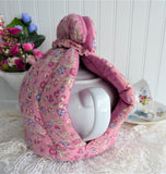 English Tea Cozy Pink Floral Padded Muff Style Handmade 1960s