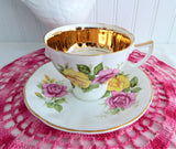 Luxe Gold Band Pink And Yellow Roses Cup And Saucer 1960s Jason England