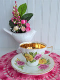 Luxe Gold Band Pink And Yellow Roses Cup And Saucer 1960s Jason England