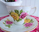 Luxe Gold Band Pink And Yellow Roses Cup And Saucer 1960s Jason England