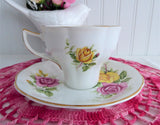 Luxe Gold Band Pink And Yellow Roses Cup And Saucer 1960s Jason England