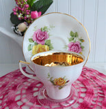 Luxe Gold Band Pink And Yellow Roses Cup And Saucer 1960s Jason England