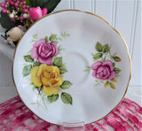 Luxe Gold Band Pink And Yellow Roses Cup And Saucer 1960s Jason England