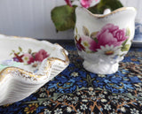 Unusual Shell Shape Cream And Sugar 1960s English Bone China Floral Brush Gold