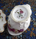 Unusual Shell Shape Cream And Sugar 1960s English Bone China Floral Brush Gold