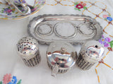 Salt Pepper Mustard Tray Set 11 Piece Set 1960s Cobalt Blue Glass Silverplate